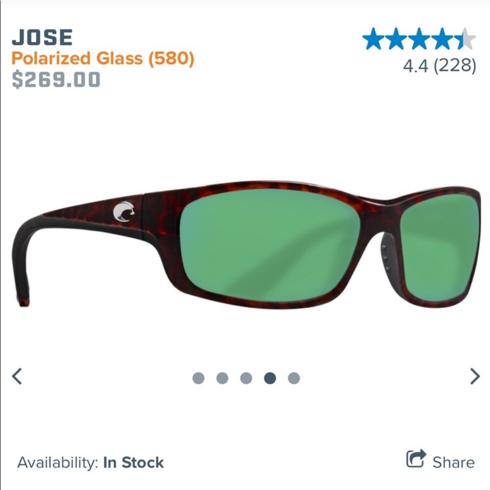 Costa Del Mar 580 Jose Performance Sunglasses NWT